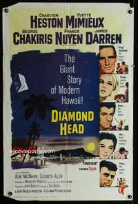 w251 DIAMOND HEAD one-sheet movie poster '62 Charlton Heston, Hawaii!