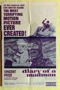 w253 DIARY OF A MADMAN one-sheet movie poster '63 Vincent Price, horror!