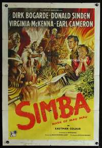 w746 SIMBA English one-sheet movie poster '55 Bogarde, Mark of Mau Mau