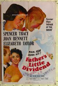 w320 FATHER'S LITTLE DIVIDEND one-sheet movie poster '51 Liz Taylor, Tracy