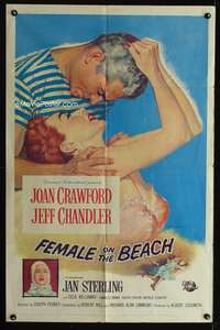 w321 FEMALE ON THE BEACH one-sheet movie poster '55 Joan Crawford, Chandler