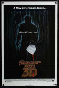 w355 FRIDAY THE 13th 3 - 3D one-sheet movie poster '82 slasher sequel!