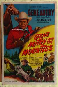 w366 GENE AUTRY & THE MOUNTIES one-sheet movie poster '50 with Champion!