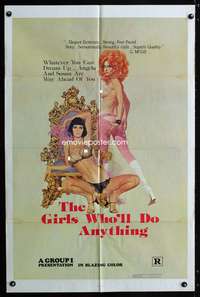 w374 GIRLS WHO'LL DO ANYTHING one-sheet movie poster '76 great sexy image!