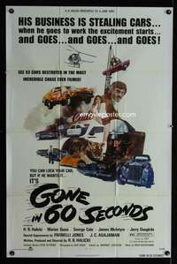 w386 GONE IN 60 SECONDS one-sheet movie poster '74 Edward Abrams art!