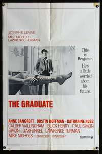 w389 GRADUATE pre-Awards one-sheet movie poster '68 Dustin Hoffman, Bancroft