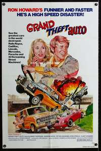 w391 GRAND THEFT AUTO one-sheet movie poster '77 Ron Howard, John Solie art!