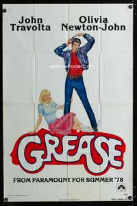 w394 GREASE advance one-sheet movie poster '78 John Travolta, Newton-John