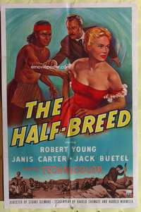 w404 HALF-BREED one-sheet movie poster '52 wild Indian & sexy girl image!