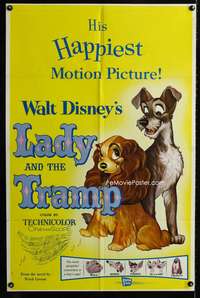 w491 LADY & THE TRAMP one-sheet movie poster R62 Walt Disney classic!