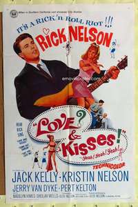 w540 LOVE & KISSES one-sheet movie poster '65 Ricky Nelson, rock & roll!