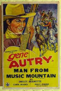 w558 GENE AUTRY stock one-sheet movie poster '45 Gene Autry, Man from Music Mountain