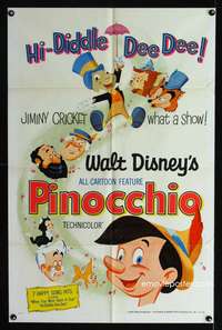 w652 PINOCCHIO one-sheet movie poster R71 Walt Disney classic cartoon!