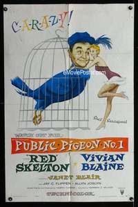 w667 PUBLIC PIGEON NO 1 one-sheet movie poster '56 wacky Red Skelton image!