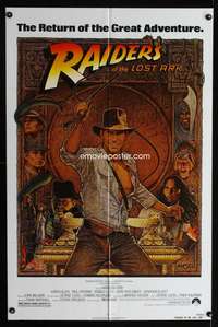 w676 RAIDERS OF THE LOST ARK one-sheet movie poster R82 Ford, Amsel art!