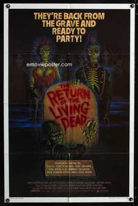w690 RETURN OF THE LIVING DEAD one-sheet movie poster '85 wacky zombies!