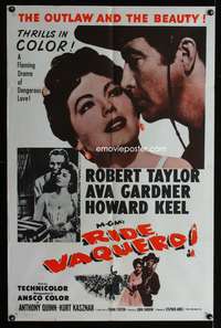 w695 RIDE VAQUERO one-sheet movie poster R50s Robert Taylor, Ava Gardner