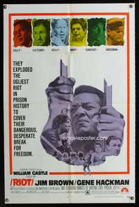 w697 RIOT one-sheet movie poster '69 Jim Brown, Gene Hackman, prison escape!