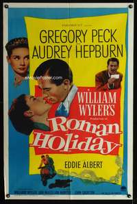 w001 ROMAN HOLIDAY one-sheet movie poster '53 Audrey Hepburn, Greg Peck
