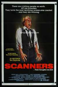 w721 SCANNERS one-sheet movie poster '81 David Cronenberg, great Joann art!