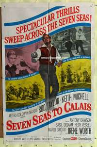 w730 SEVEN SEAS TO CALAIS one-sheet movie poster '62 pirate Rod Taylor!