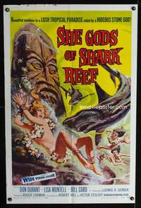 w739 SHE GODS OF SHARK REEF one-sheet movie poster '58 Roger Corman, AIP