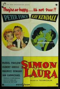 w747 SIMON & LAURA English one-sheet movie poster '55 Peter Finch, Kendall