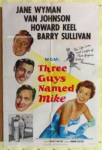 w798 THREE GUYS NAMED MIKE one-sheet movie poster '51 Jane Wyman, Keel