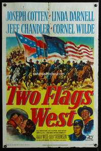 w819 TWO FLAGS WEST one-sheet movie poster '50 cool Civil War image!