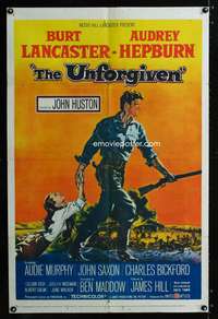 w005 UNFORGIVEN one-sheet movie poster '60 Burt Lancaster, Hepburn