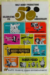 w861 WALT DISNEY 50th ANNIVERSARY one-sheet movie poster '73 classics!