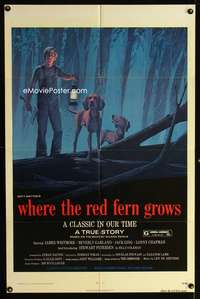 w885 WHERE THE RED FERN GROWS style B one-sheet movie poster '74 boy & dogs!