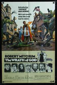w914 WRATH OF GOD one-sheet movie poster '72 priest Robert Mitchum w/gun!