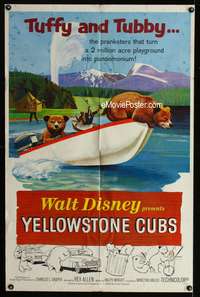 w918 YELLOWSTONE CUBS one-sheet movie poster '63 Disney, Tubby & Tuffy!
