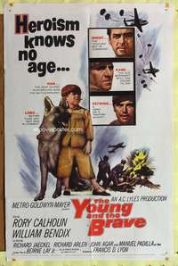 w922 YOUNG & THE BRAVE one-sheet movie poster '63 boy and his dog image!