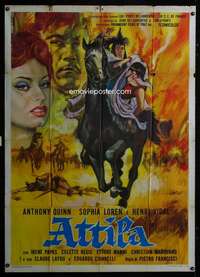 z412 ATTILA Italian one-panel movie poster R64 Anthony Quinn, Sophia Loren
