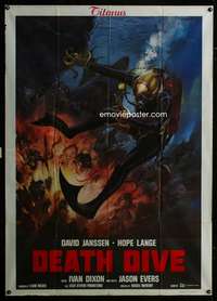 z449 DEATH DIVE Italian one-panel movie poster '74 really cool scuba art!