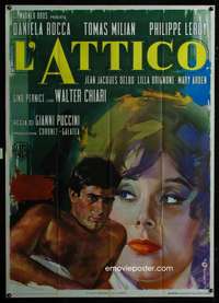 z518 L' ATTICO Italian one-panel movie poster '62 cool Cesselon art!