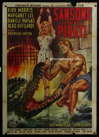z559 SAMSON AGAINST THE PIRATES Italian one-panel movie poster '63 cool art!
