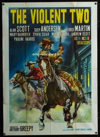 z397 2 VIOLENT MEN Italian one-panel movie poster '69 cool Gasparri art!