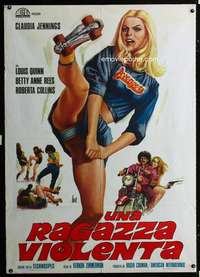 z588 UNHOLY ROLLERS Italian one-panel movie poster '72 far sexier than U.S.!