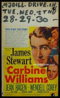 z123 CARBINE WILLIAMS window card movie poster '52 James Stewart, Jean Hagen