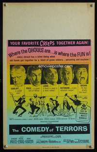 z129 COMEDY OF TERRORS Benton window card movie poster '64 AIP, Boris Karloff