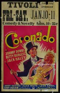 z131 CORONADO window card movie poster '35 Johnny Downs, Betty Burgess