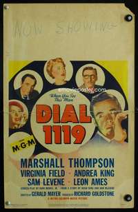 z141 DIAL 1119 window card movie poster '50 Marshall Thompson, film noir!