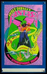 z151 FANTASIA window card movie poster R70 Disney, wild psychedelic artwork!