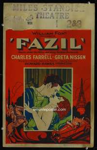 z152 FAZIL window card movie poster '28 Howard Hawks, Greta Nissen, Farrell