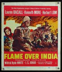 z156 FLAME OVER INDIA window card movie poster '60 Lauren Bacall, Kenneth More