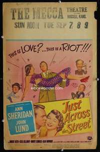 z202 JUST ACROSS THE STREET window card movie poster '52 sexy Ann Sheridan!