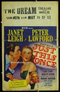 z203 JUST THIS ONCE window card movie poster '52 Janet Leigh, Peter Lawford